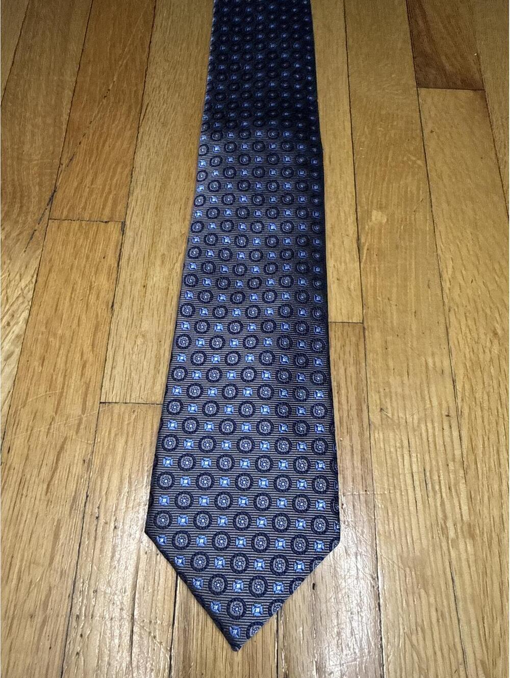 English Laundry Blue Gray Geometric Silk Tie Union Jack Keeper 3.25” Classic